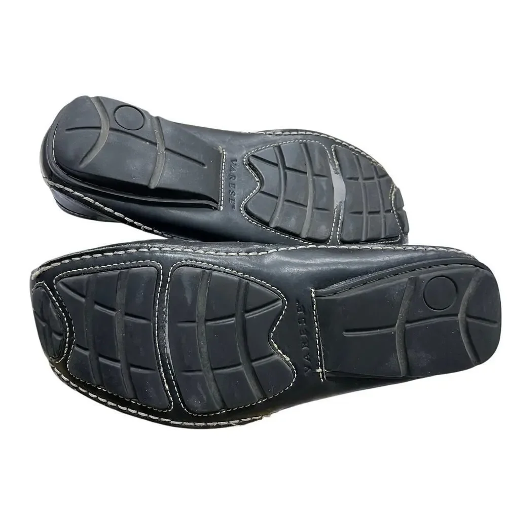 VARESE Black leather loafer moccasin driving shoes Blokecore academia sz 10.5D